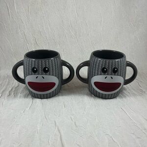 Whimsical Gray Face Mugs with Dual Handles